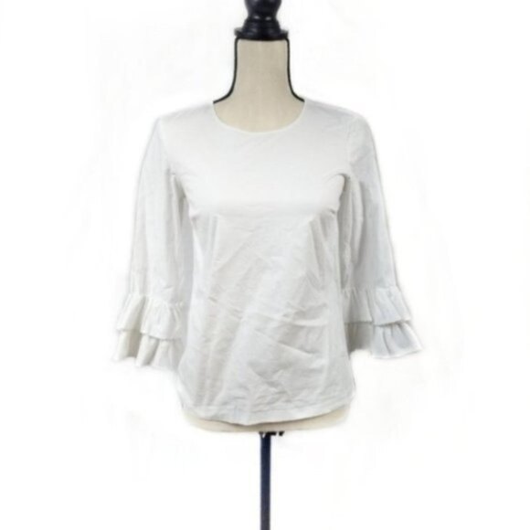 J. Crew Factory Tops - J. Crew White Double Ruffle Sleeve Keyhole Top 00